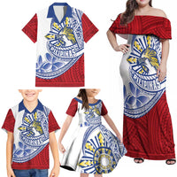 Philippines Eagle Sun Family Matching Off Shoulder Maxi Dress and Hawaiian Shirt Filipino Agila Polynesian Tattoo Flag Color LT14 - Polynesian Pride