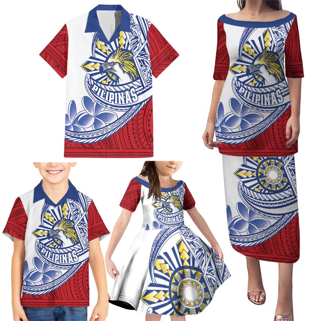 Philippines Eagle Sun Family Matching Puletasi and Hawaiian Shirt Filipino Agila Polynesian Tattoo Flag Color LT14 - Polynesian Pride