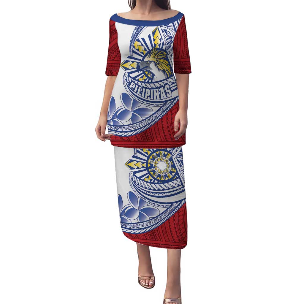 Philippines Eagle Sun Family Matching Puletasi and Hawaiian Shirt Filipino Agila Polynesian Tattoo Flag Color LT14 Mom's Dress Red - Polynesian Pride