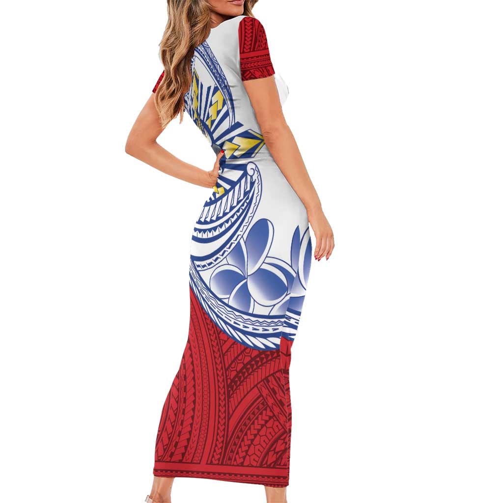 Philippines Eagle Sun Family Matching Short Sleeve Bodycon Dress and Hawaiian Shirt Filipino Agila Polynesian Tattoo Flag Color LT14 - Polynesian Pride