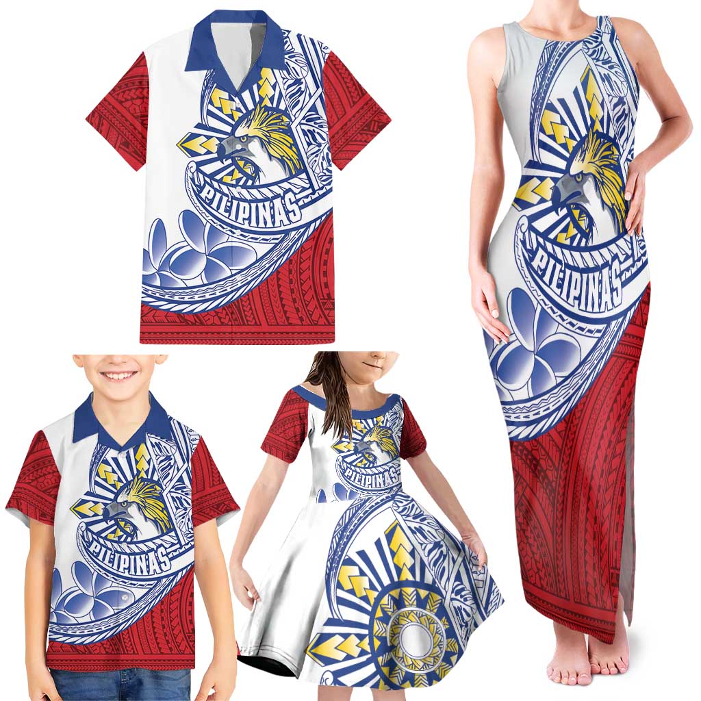 Philippines Eagle Sun Family Matching Tank Maxi Dress and Hawaiian Shirt Filipino Agila Polynesian Tattoo Flag Color LT14 - Polynesian Pride
