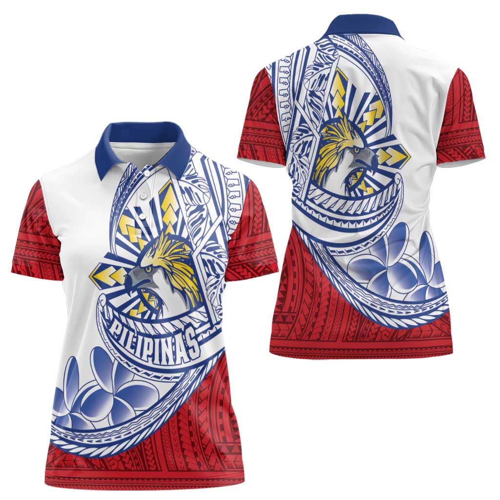 Philippines Eagle Sun Women Polo Shirt Filipino Agila Polynesian Tattoo Flag Color