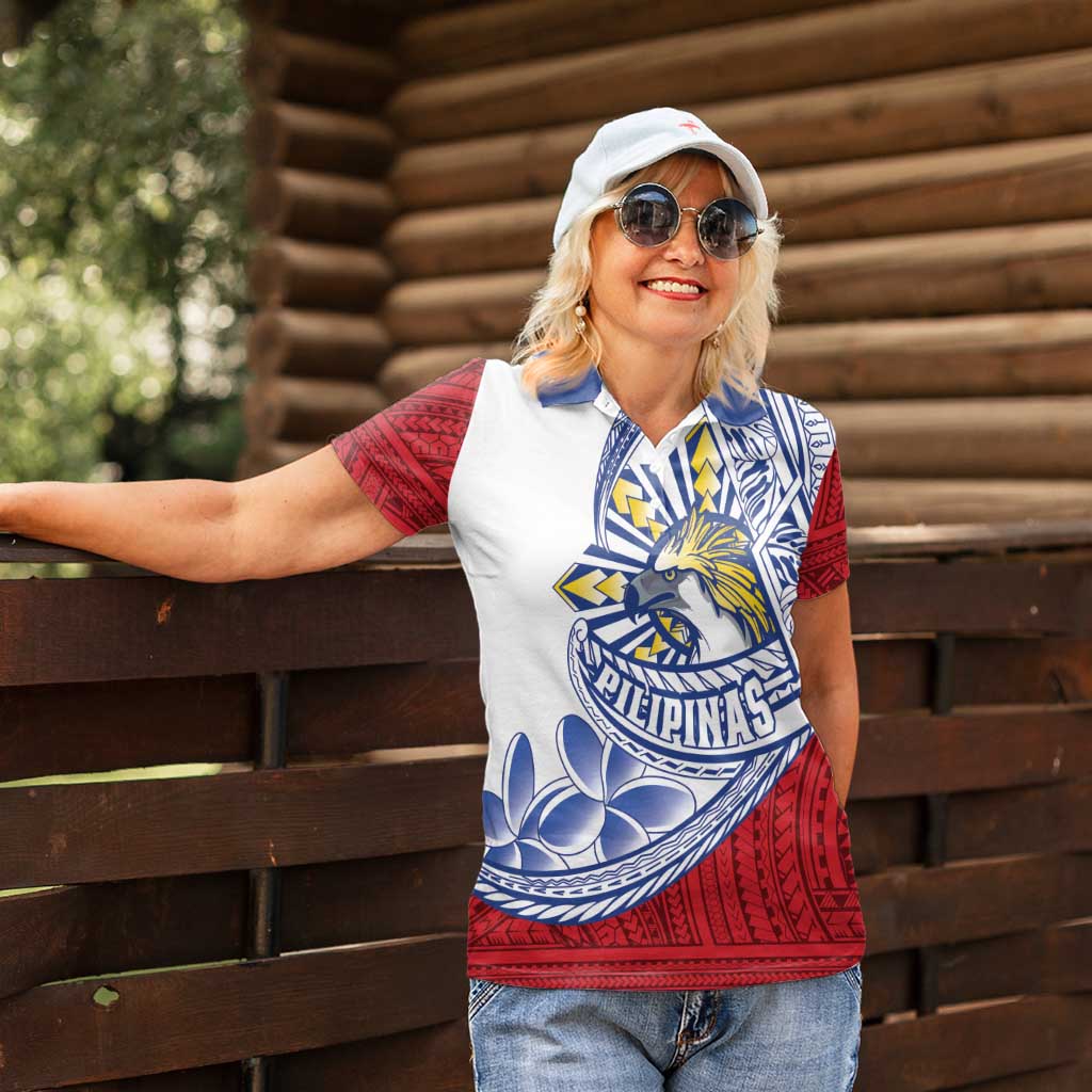 Philippines Eagle Sun Women Polo Shirt Filipino Agila Polynesian Tattoo Flag Color