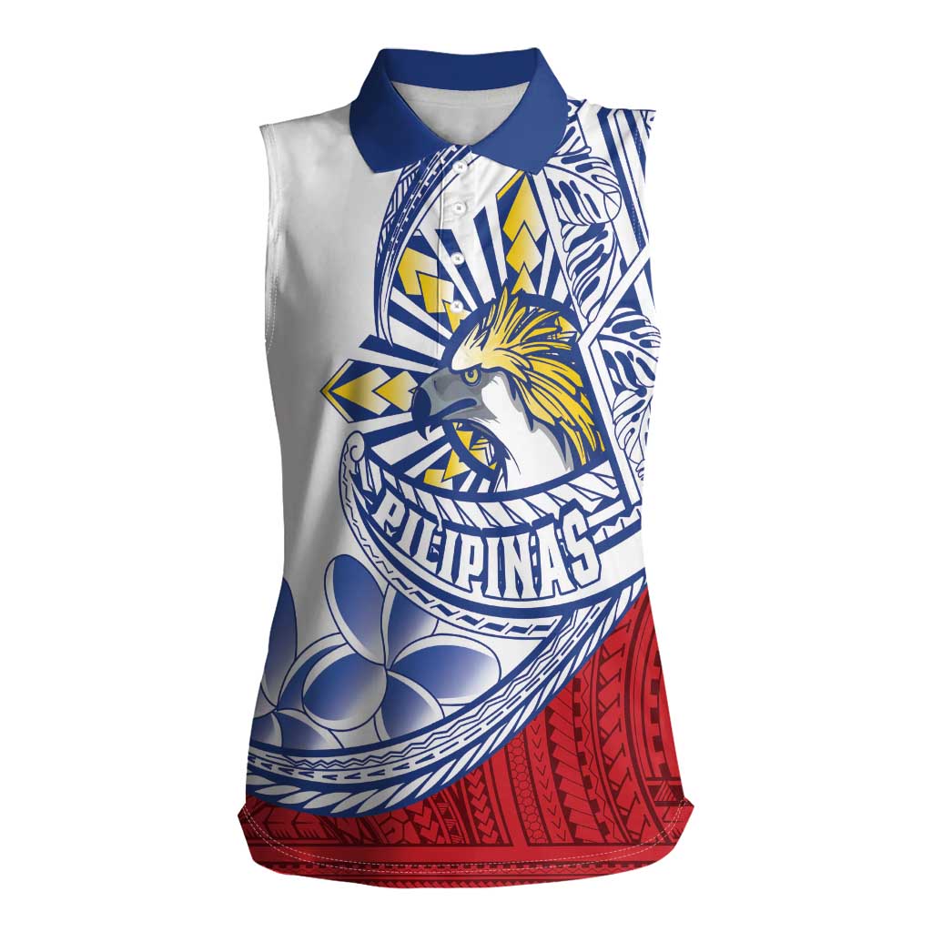 Philippines Eagle Sun Women Sleeveless Polo Shirt Filipino Agila Polynesian Tattoo Flag Color