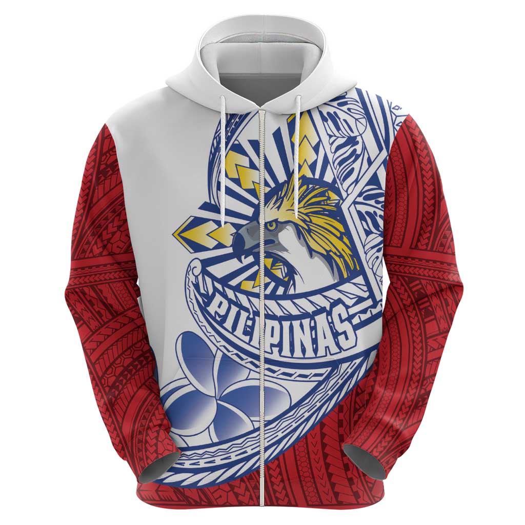 Philippines Eagle Sun Zip Hoodie Filipino Agila Polynesian Tattoo Flag Color