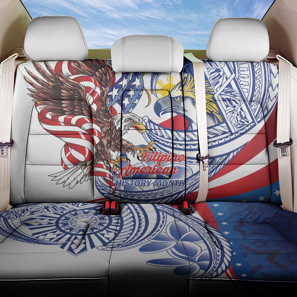 Filipino American History Month Back Car Seat Cover Philippines Agila USA Eagle Mix Flag