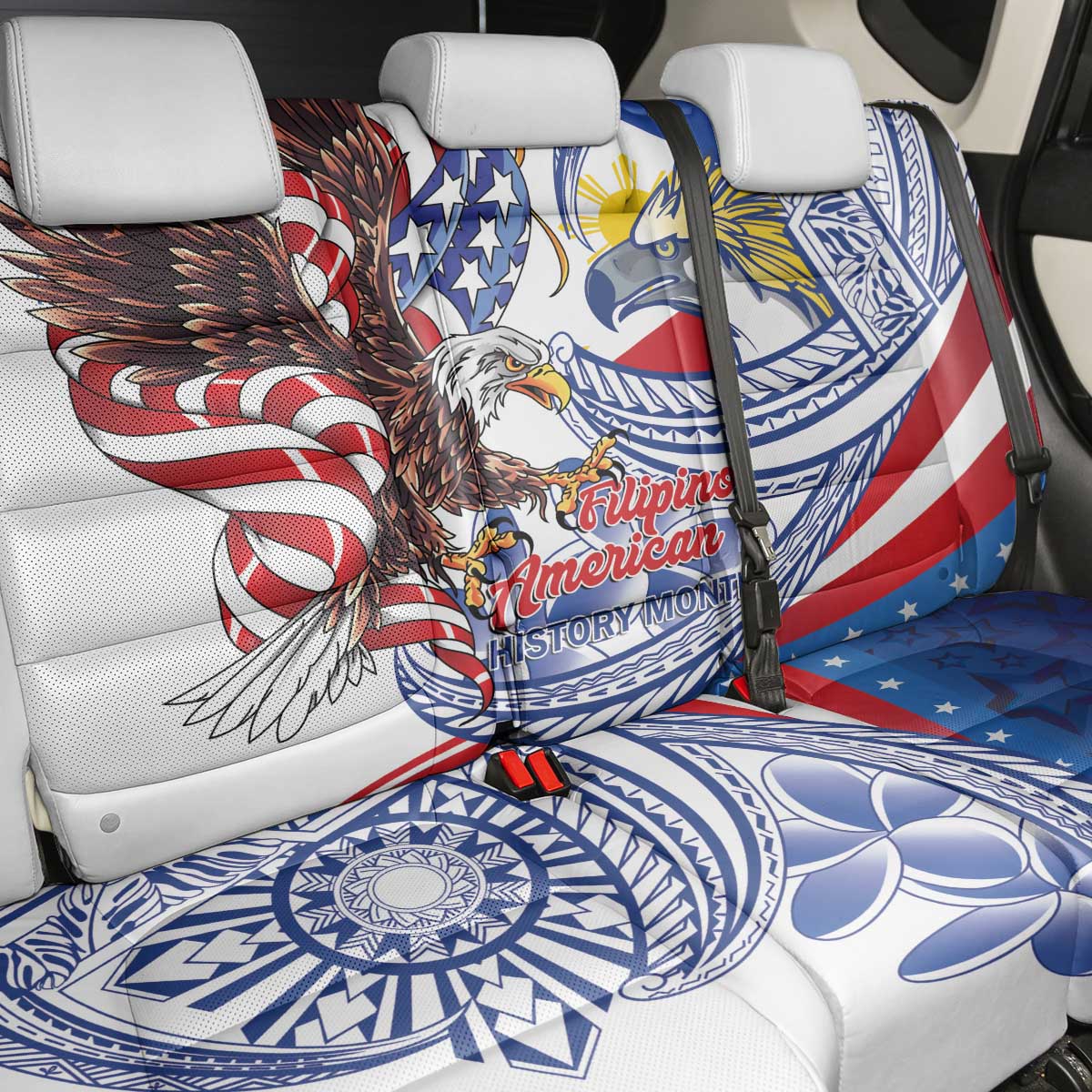 Filipino American History Month Back Car Seat Cover Philippines Agila USA Eagle Mix Flag