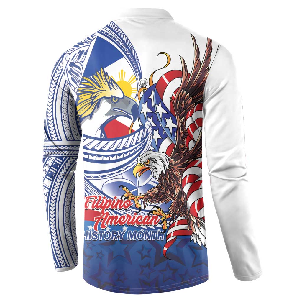 Filipino American History Month Button Sweatshirt Philippines Agila USA Eagle Mix Flag