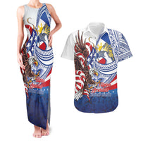 Filipino American History Month Couples Matching Tank Maxi Dress and Hawaiian Shirt Philippines Agila USA Eagle Mix Flag LT14 Blue - Polynesian Pride