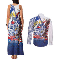 Filipino American History Month Couples Matching Tank Maxi Dress and Long Sleeve Button Shirt Philippines Agila USA Eagle Mix Flag