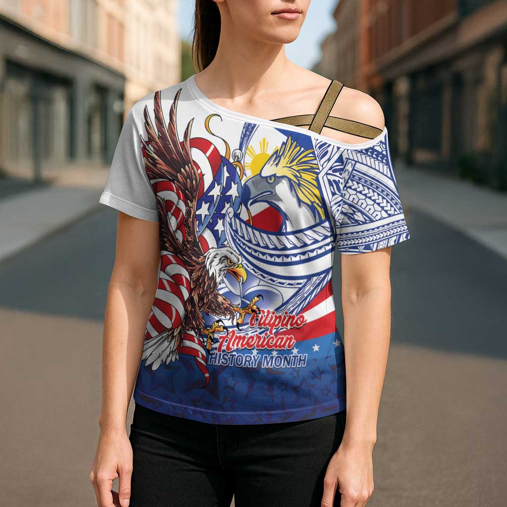Filipino American History Month Cross Shoulder Shirt Philippines Agila USA Eagle Mix Flag