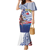 Filipino American History Month Family Matching Mermaid Dress and Hawaiian Shirt Philippines Agila USA Eagle Mix Flag LT14 Mom's Dress Blue - Polynesian Pride