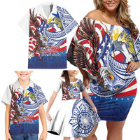 Filipino American History Month Family Matching Off Shoulder Short Dress and Hawaiian Shirt Philippines Agila USA Eagle Mix Flag LT14 - Polynesian Pride