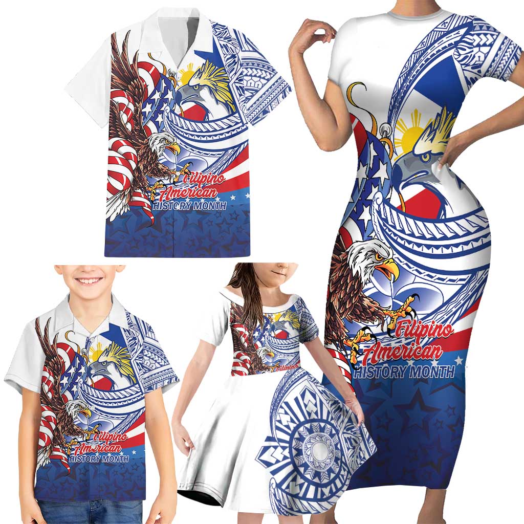 Filipino American History Month Family Matching Short Sleeve Bodycon Dress and Hawaiian Shirt Philippines Agila USA Eagle Mix Flag LT14 - Polynesian Pride