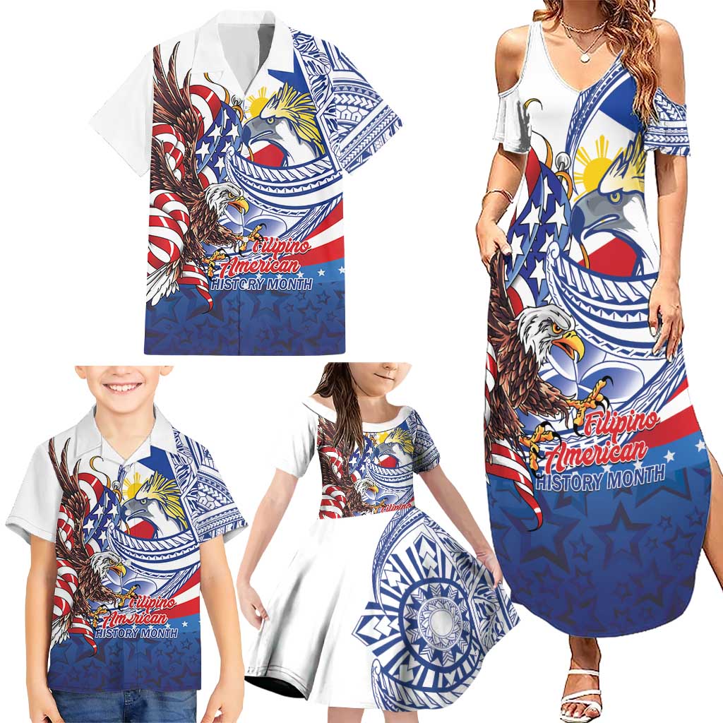 Filipino American History Month Family Matching Summer Maxi Dress and Hawaiian Shirt Philippines Agila USA Eagle Mix Flag LT14 - Polynesian Pride