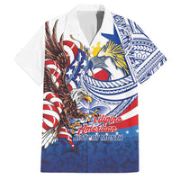 Filipino American History Month Family Matching Summer Maxi Dress and Hawaiian Shirt Philippines Agila USA Eagle Mix Flag LT14 Dad's Shirt - Short Sleeve Blue - Polynesian Pride