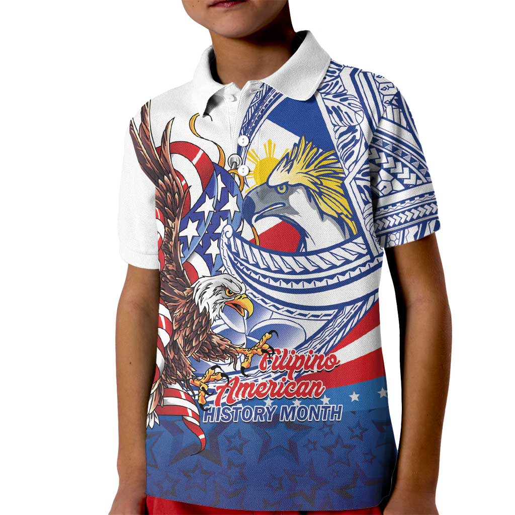 Filipino American History Month Kid Polo Shirt Philippines Agila USA Eagle Mix Flag