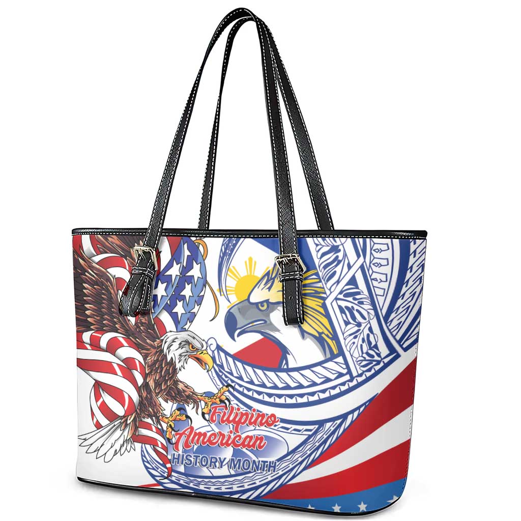 Filipino American History Month Leather Tote Bag Philippines Agila USA Eagle Mix Flag