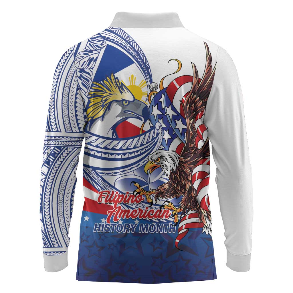 Filipino American History Month Long Sleeve Polo Shirt Philippines Agila USA Eagle Mix Flag