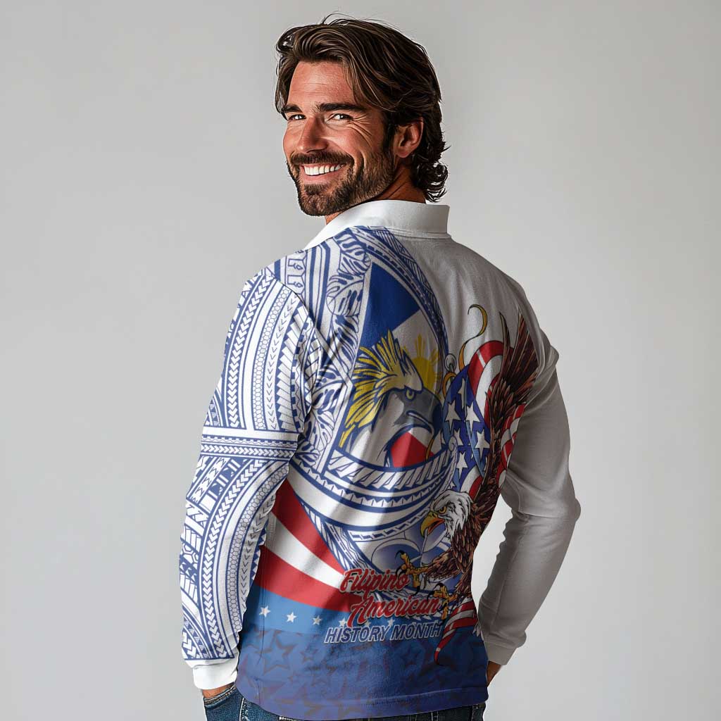 Filipino American History Month Long Sleeve Polo Shirt Philippines Agila USA Eagle Mix Flag