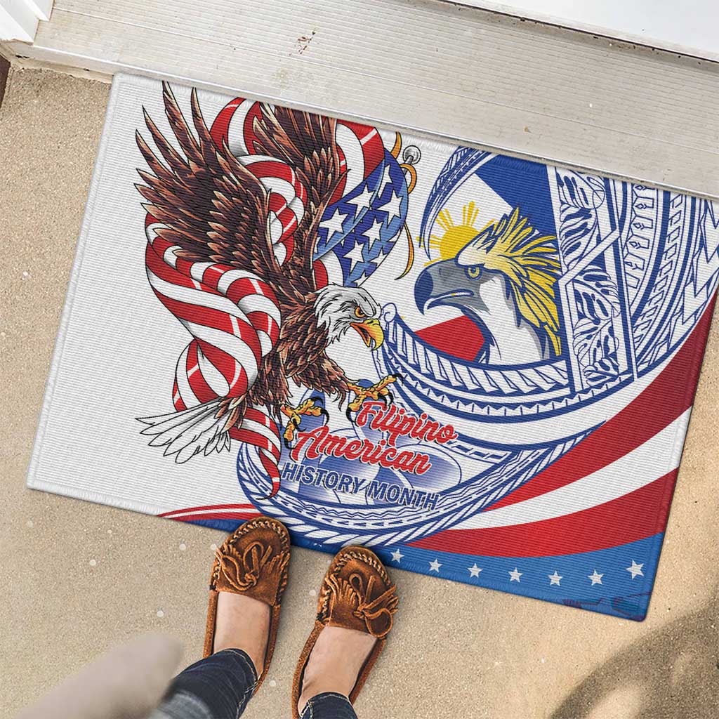 Filipino American History Month Rubber Doormat Philippines Agila USA Eagle Mix Flag