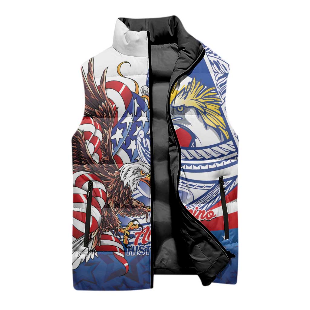 Filipino American History Month Sleeveless Puffer Jacket Philippines Agila USA Eagle Mix Flag