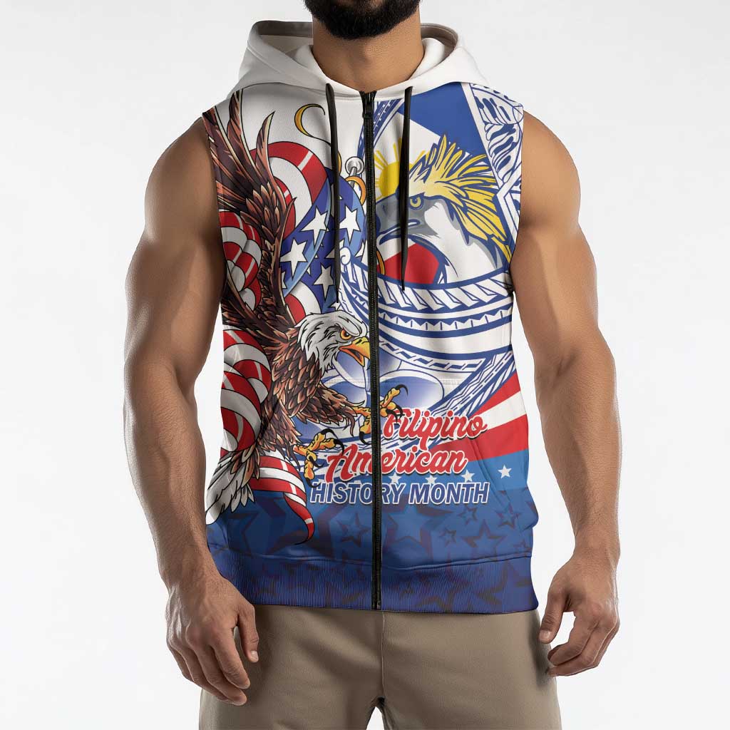Filipino American History Month Sleeveless Zip Hoodie Philippines Agila USA Eagle Mix Flag