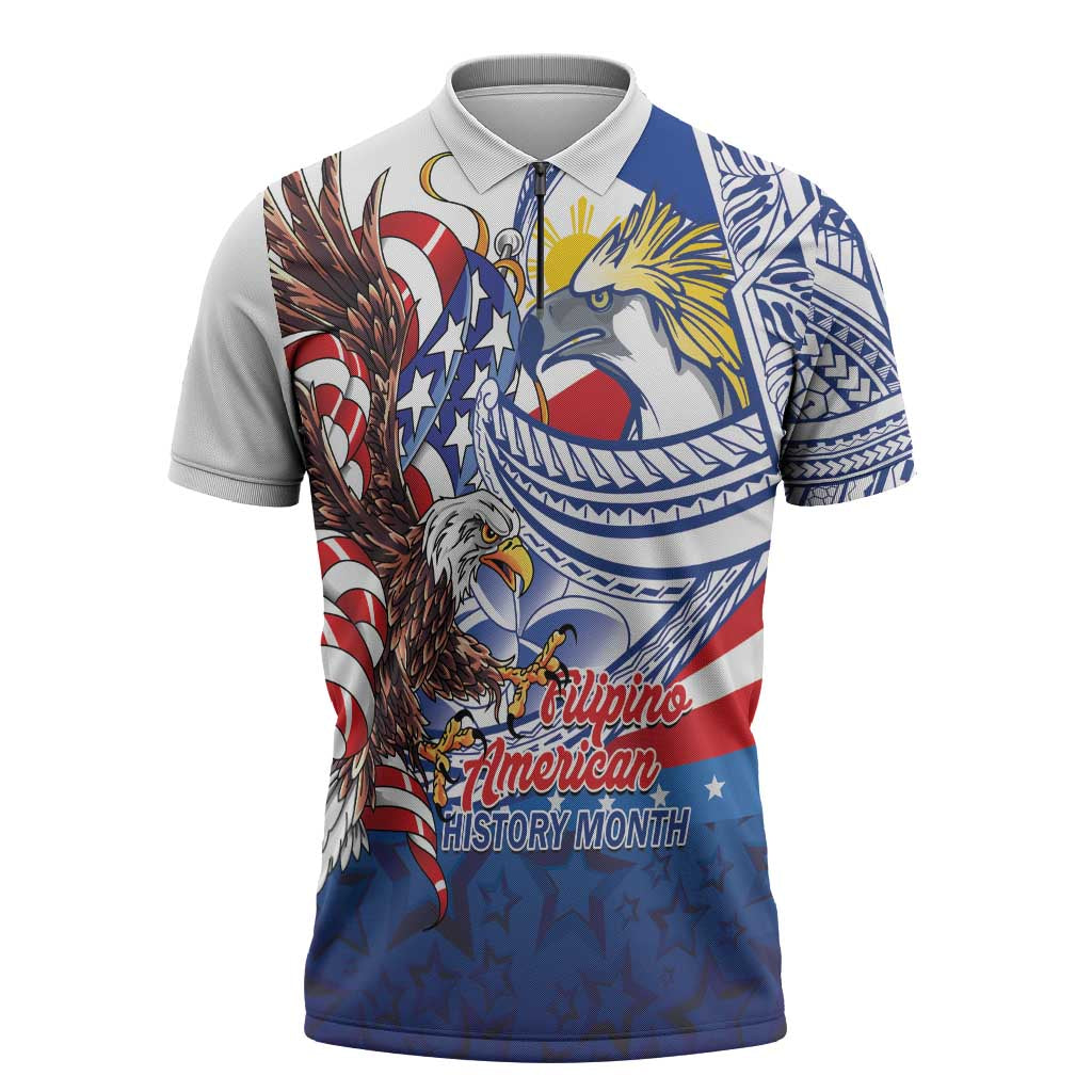 Filipino American History Month Zipper Polo Shirt Philippines Agila USA Eagle Mix Flag