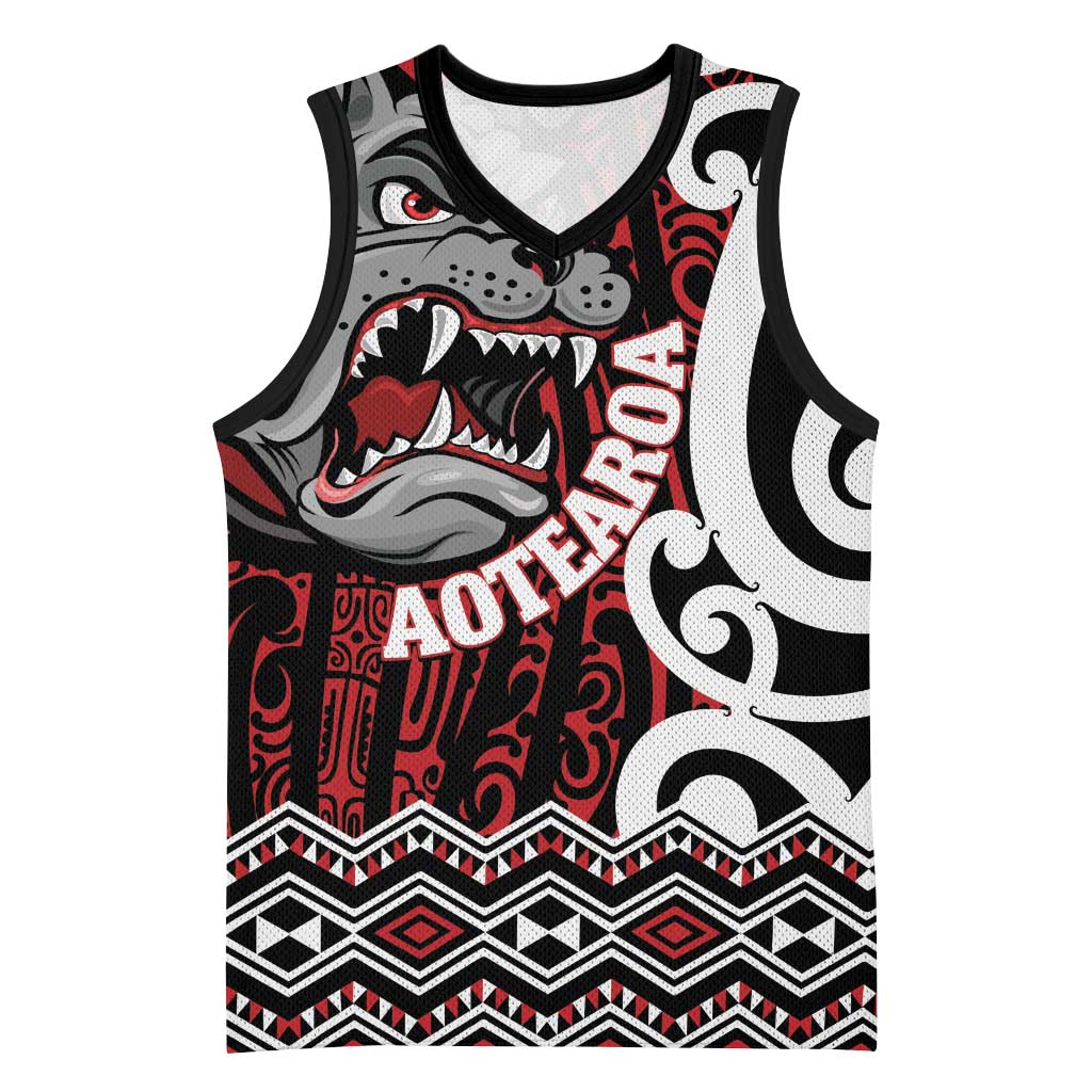 Personalised Aotearoa Bulldog Basketball Jersey New Zealand Maori Taniko Art - Polynesian Pride