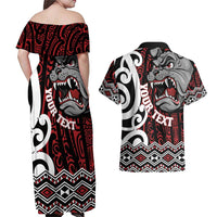 Personalised Aotearoa Bulldog Couples Matching Off Shoulder Maxi Dress and Hawaiian Shirt New Zealand Maori Taniko Art LT14 - Polynesian Pride