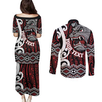 Personalised Aotearoa Bulldog Couples Matching Puletasi and Long Sleeve Button Shirt New Zealand Maori Taniko Art LT14 - Polynesian Pride