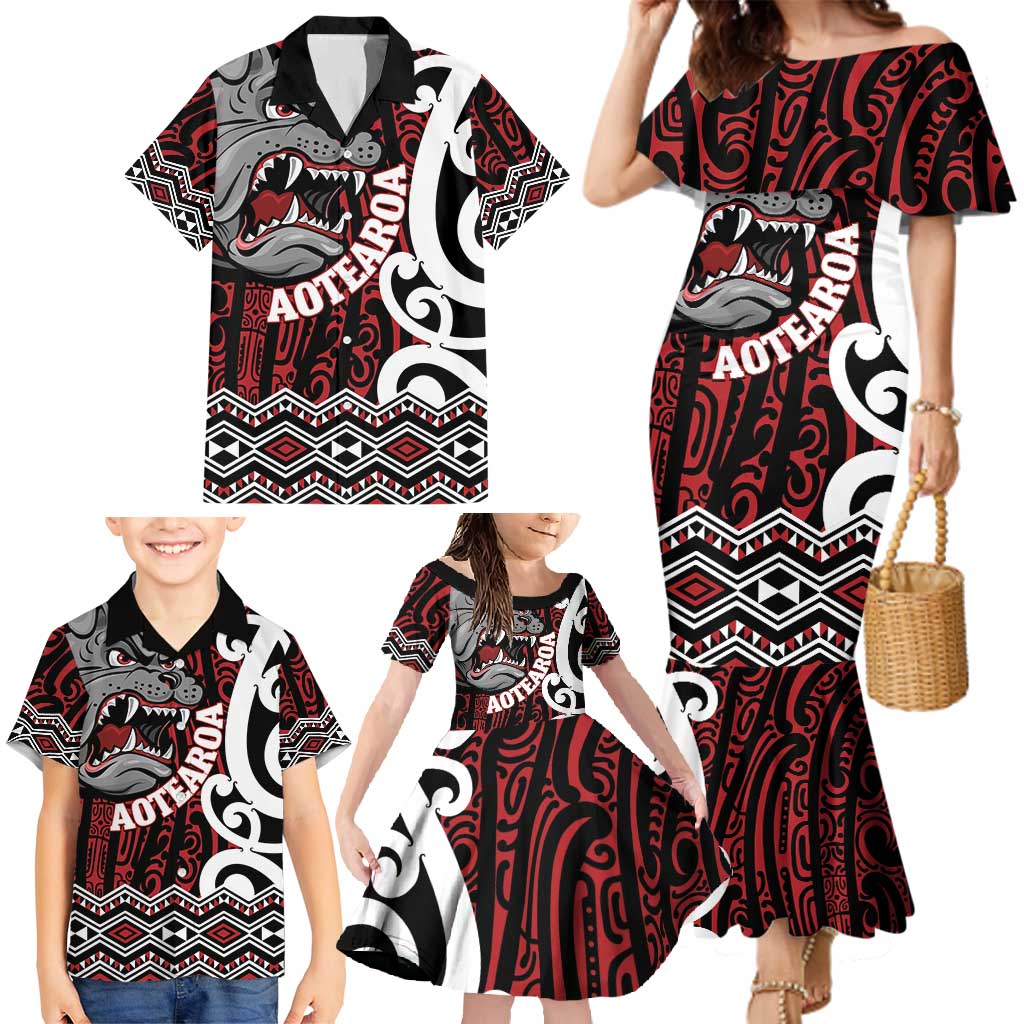 Personalised Aotearoa Bulldog Family Matching Mermaid Dress and Hawaiian Shirt New Zealand Maori Taniko Art LT14 - Polynesian Pride