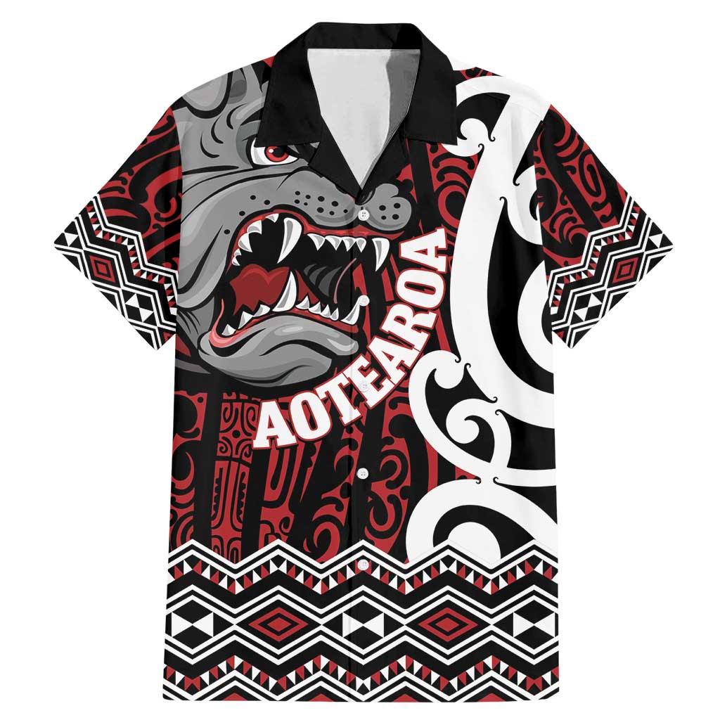 Personalised Aotearoa Bulldog Family Matching Mermaid Dress and Hawaiian Shirt New Zealand Maori Taniko Art LT14 Dad's Shirt - Short Sleeve Red - Polynesian Pride