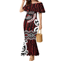 Personalised Aotearoa Bulldog Family Matching Mermaid Dress and Hawaiian Shirt New Zealand Maori Taniko Art LT14 Mom's Dress Red - Polynesian Pride