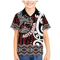 Personalised Aotearoa Bulldog Family Matching Mermaid Dress and Hawaiian Shirt New Zealand Maori Taniko Art LT14 Son's Shirt Red - Polynesian Pride
