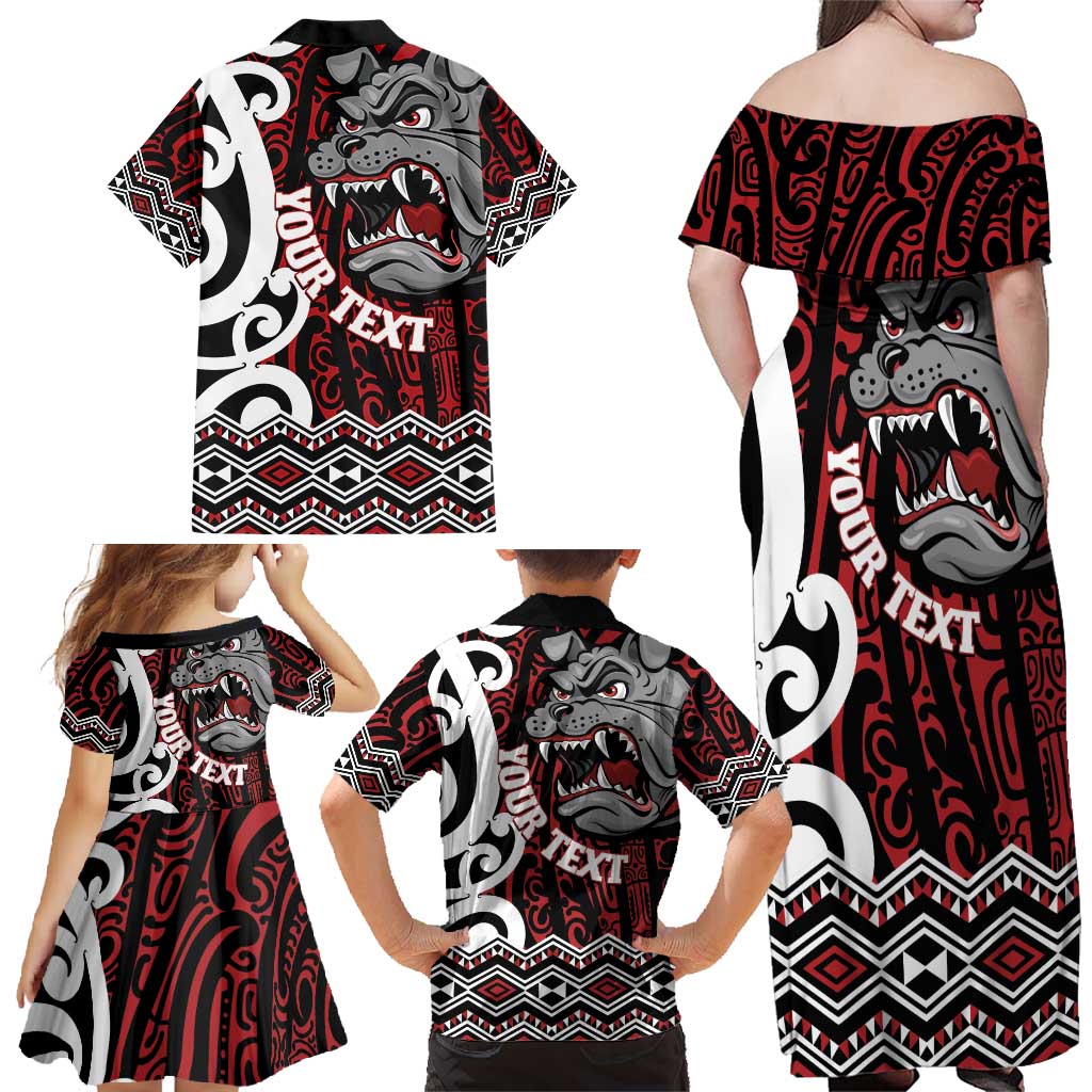 Personalised Aotearoa Bulldog Family Matching Off Shoulder Maxi Dress and Hawaiian Shirt New Zealand Maori Taniko Art LT14 - Polynesian Pride