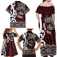 Personalised Aotearoa Bulldog Family Matching Off Shoulder Maxi Dress and Hawaiian Shirt New Zealand Maori Taniko Art LT14 - Polynesian Pride