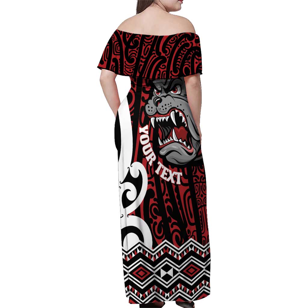 Personalised Aotearoa Bulldog Family Matching Off Shoulder Maxi Dress and Hawaiian Shirt New Zealand Maori Taniko Art LT14 - Polynesian Pride