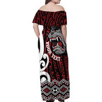 Personalised Aotearoa Bulldog Family Matching Off Shoulder Maxi Dress and Hawaiian Shirt New Zealand Maori Taniko Art LT14 - Polynesian Pride