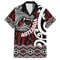 Personalised Aotearoa Bulldog Family Matching Short Sleeve Bodycon Dress and Hawaiian Shirt New Zealand Maori Taniko Art LT14 Dad's Shirt - Short Sleeve Red - Polynesian Pride