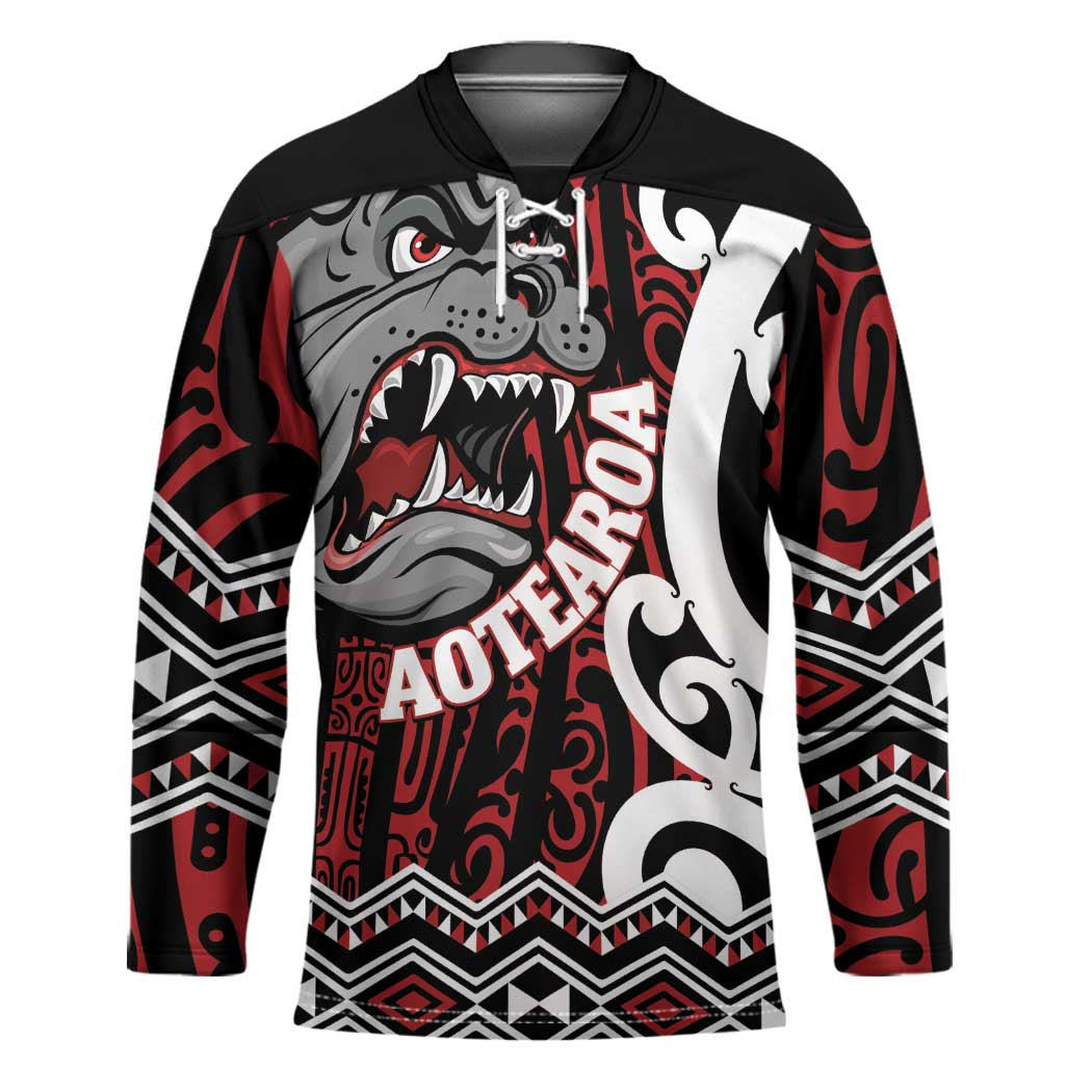 Personalised Aotearoa Bulldog Hockey Jersey New Zealand Maori Taniko Art - Polynesian Pride