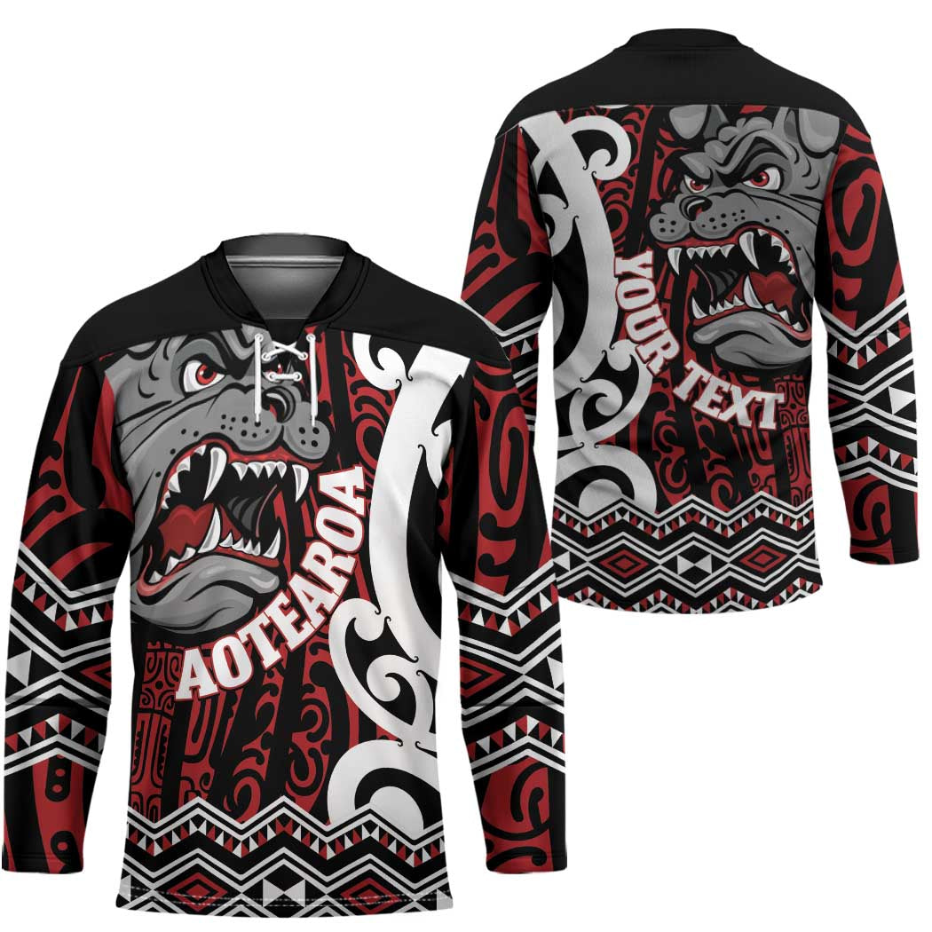 Personalised Aotearoa Bulldog Hockey Jersey New Zealand Maori Taniko Art - Polynesian Pride