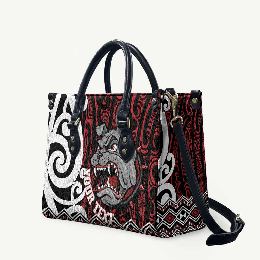 Personalised Aotearoa Bulldog Leather Bag New Zealand Maori Taniko Art - Polynesian Pride