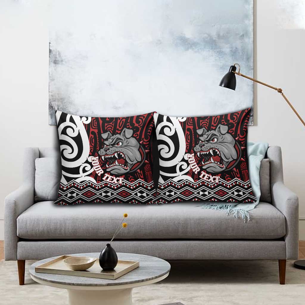 Personalised Aotearoa Bulldog Pillow Cover New Zealand Maori Taniko Art - Polynesian Pride