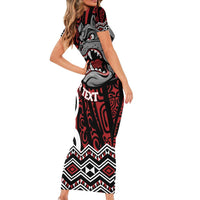 Personalised Aotearoa Bulldog Short Sleeve Bodycon Dress New Zealand Maori Taniko Art LT14 - Polynesian Pride