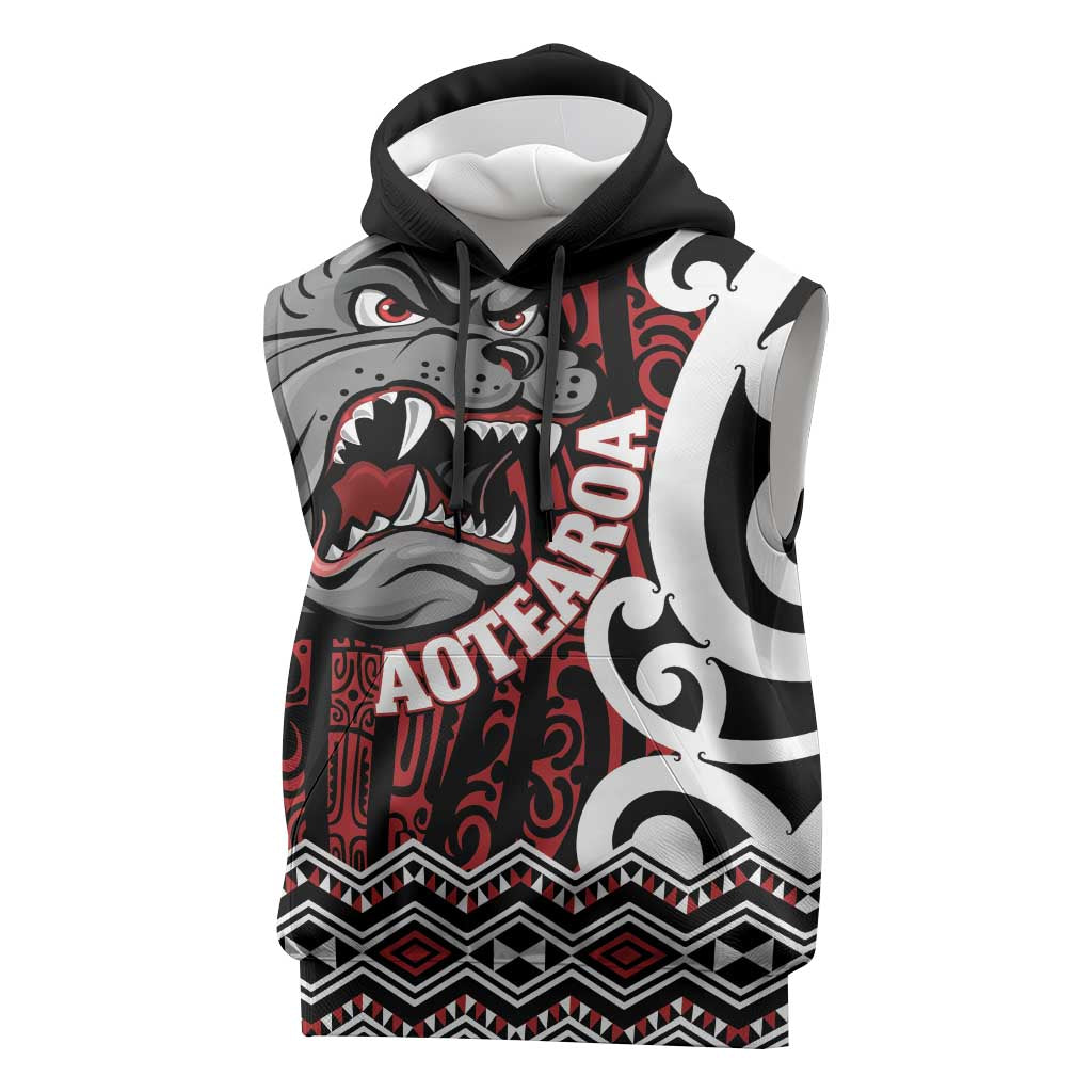 Personalised Aotearoa Bulldog Sleeveless Hoodie New Zealand Maori Taniko Art LT14 Red - Polynesian Pride