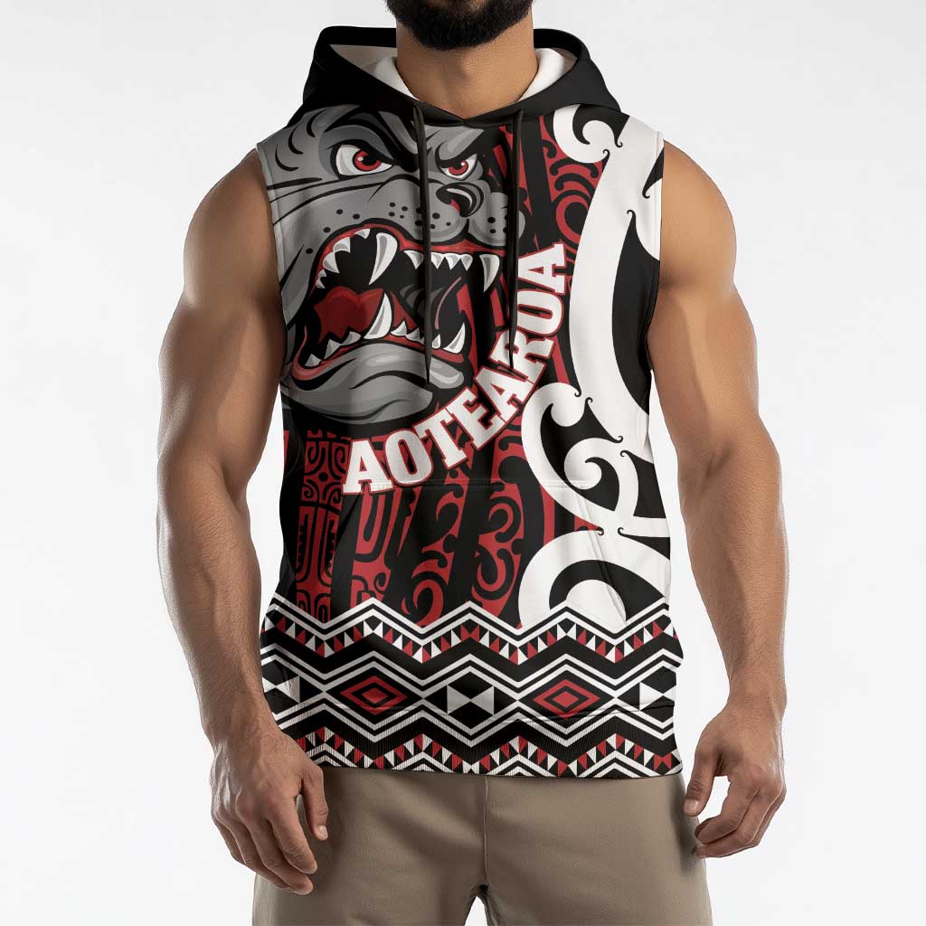 Personalised Aotearoa Bulldog Sleeveless Hoodie New Zealand Maori Taniko Art LT14 - Polynesian Pride