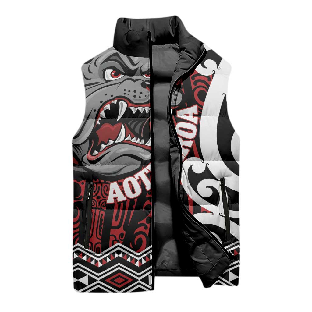 Personalised Aotearoa Bulldog Sleeveless Puffer Jacket New Zealand Maori Taniko Art - Polynesian Pride