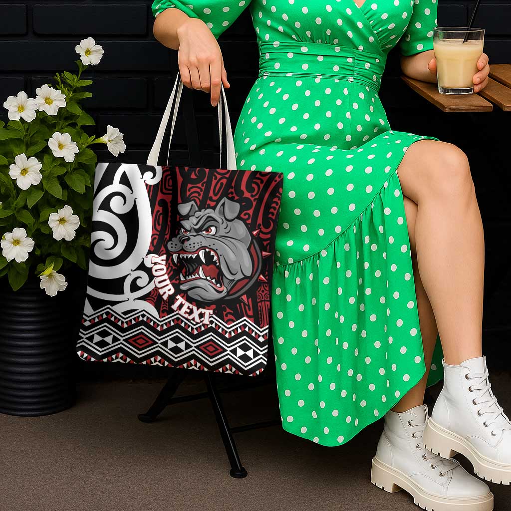 Personalised Aotearoa Bulldog Tote Bag New Zealand Maori Taniko Art - Polynesian Pride