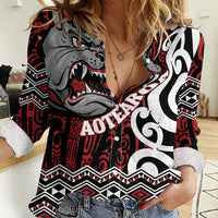 Personalised Aotearoa Bulldog Women Casual Shirt New Zealand Maori Taniko Art LT14 Female Red - Polynesian Pride